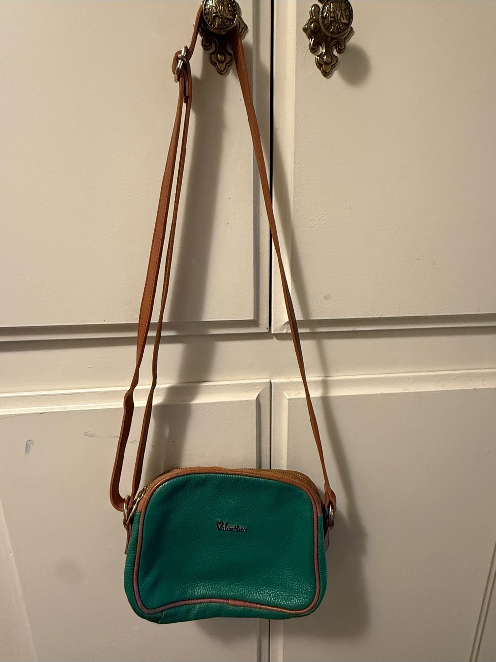 Vintage Valentina Green Crossbody with Tan Strap